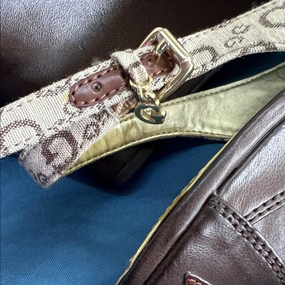 GUESS Beige Logo Slingbac Wedge with Gold Insole Size 6.5 - Picture 3 of 7